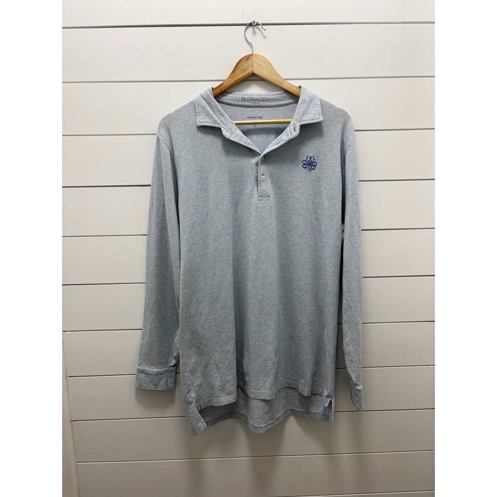B DRADDYUSA Light Blue Polo Shirt L Collared Long Sleeve Button Embroidered